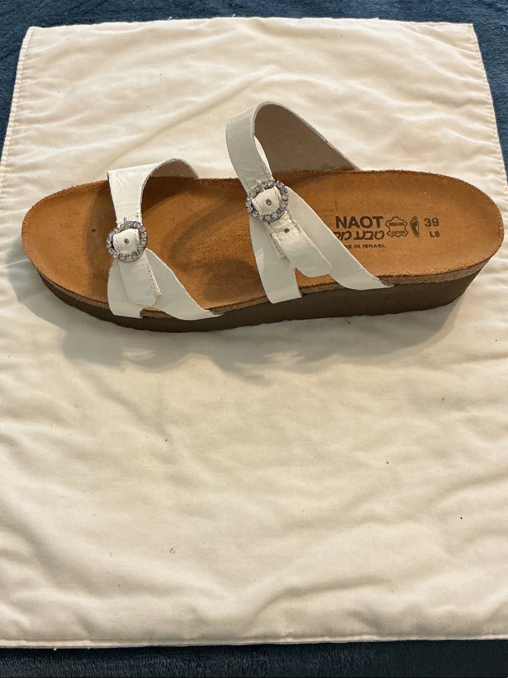 Naot White Leather Double Strap Buckle Sandals